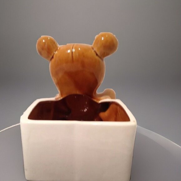 Vintage Lefton H5766 Teddy Bear Planter Japan Big Eye Brown Glazed Ceramic 6" - Picture 4 of 11